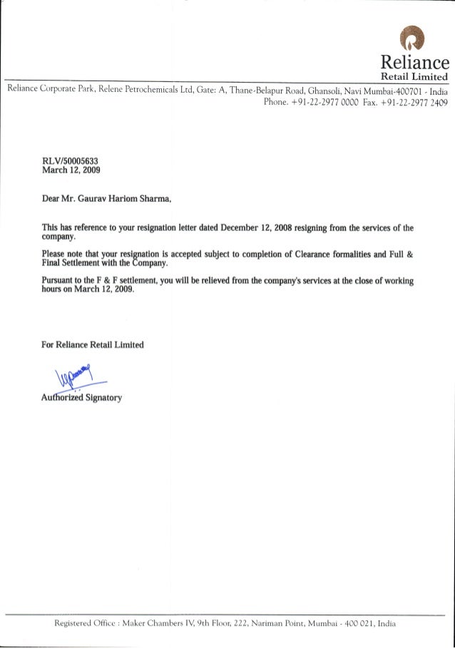 ril relieving letter releasing letter