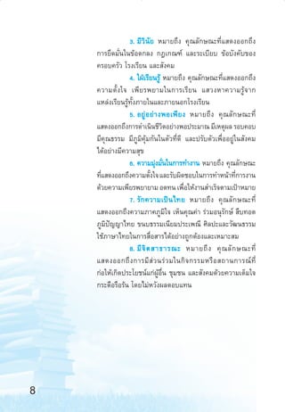 3. ¡’ «‘ π— ¬ À¡“¬∂÷ß §ÿ≥≈—°…≥–∑’Ë· ¥ßÕÕ°∂÷ß
°“√¬÷¥¡—Ëπ„π¢âÕµ°≈ß °Æ‡°≥±å ·≈–√–‡∫’¬∫ ¢âÕ∫—ß§—∫¢Õß
§√Õ∫§√—« ‚√ß‡√’¬π ·≈– —ß§¡
4. „ΩÉ‡√’¬π√Ÿâ À¡“¬∂÷ß §ÿ≥≈—°…≥–∑’Ë· ¥ßÕÕ°∂÷ß
§«“¡µ—È ß „® ‡æ’ ¬ √æ¬“¡„π°“√‡√’ ¬ π · «ßÀ“§«“¡√Ÿâ ® “°
·À≈àß‡√’¬π√Ÿâ∑—Èß¿“¬„π·≈–¿“¬πÕ°‚√ß‡√’¬π
5. Õ¬Ÿà Õ ¬à “ ßæÕ‡æ’ ¬ ß À¡“¬∂÷ ß §ÿ ≥ ≈— ° …≥–∑’Ë
· ¥ßÕÕ°∂÷ß°“√¥”‡π‘π™’«µÕ¬à“ßæÕª√–¡“≥ ¡’‡Àµÿº≈ √Õ∫§Õ∫
‘
¡’§ÿ≥∏√√¡ ¡’¿Ÿ¡‘§ÿâ¡°—π„πµ—«∑’Ë¥’ ·≈–ª√—∫µ—«‡æ◊ËÕÕ¬Ÿà„π —ß§¡
‰¥âÕ¬à“ß¡’§«“¡ ÿ¢
6. §«“¡¡ÿß¡—π„π°“√∑”ß“π À¡“¬∂÷ß §ÿ≥≈—°…≥–
à Ë
∑’· ¥ßÕÕ°∂÷ß§«“¡µ—ß„® ·≈–√—∫º‘¥™Õ∫„π°“√∑”Àπâ“∑’°“√ß“π
Ë
È
Ë
¥â«¬§«“¡‡æ’¬√æ¬“¬“¡ Õ¥∑π ‡æ◊Õ„Àâß“π ”‡√Á®µ“¡‡ªÑ“À¡“¬
Ë
7. √— ° §«“¡‡ªì π ‰∑¬ À¡“¬∂÷ ß §ÿ ≥ ≈— ° …≥–∑’Ë
· ¥ßÕÕ°∂÷ß§«“¡¿“§¿Ÿ¡‘„® ‡ÀÁπ§ÿ≥§à“ √à«¡Õπÿ√—°…å  ◊∫∑Õ¥
¿Ÿ¡‘ªí≠≠“‰∑¬ ¢π∫∏√√¡‡π’¬¡ª√–‡æ≥’ »‘≈ª–·≈–«—≤π∏√√¡
„™â¿“…“‰∑¬„π°“√ ◊ËÕ “√‰¥âÕ¬à“ß∂Ÿ°µâÕß·≈–‡À¡“– ¡
8. ¡’ ®‘ µ  “∏“√≥– À¡“¬∂÷ ß §ÿ ≥ ≈— ° …≥–∑’Ë
· ¥ßÕÕ°∂÷ ß °“√¡’  à « π√à « ¡„π°‘ ® °√√¡À√◊ Õ  ∂“π°“√≥å ∑’Ë
°àÕ„Àâ‡°‘¥ª√–‚¬™πå·°àºŸâÕ◊Ëπ ™ÿ¡™π ·≈– —ß§¡¥â«¬§«“¡‡µÁ¡„®
°√–µ◊Õ√◊Õ√âπ ‚¥¬‰¡àÀ«—ßº≈µÕ∫·∑π

8
aw Roadmap 6-9

8

6/11/10, 10:44 AM

 
