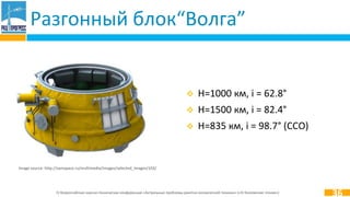 IV Всероссийская научно-техническая конференция «Актуальные проблемы ракетно-космической техники» («IV Козловские чтения»)
 H=1000 км, i = 62.8°
 H=1500 км, i = 82.4°
 H=835 км, i = 98.7° (ССО)
Разгонный блок“Волга”
36
Image source: http://samspace.ru/multimedia/images/selected_images/103/
 