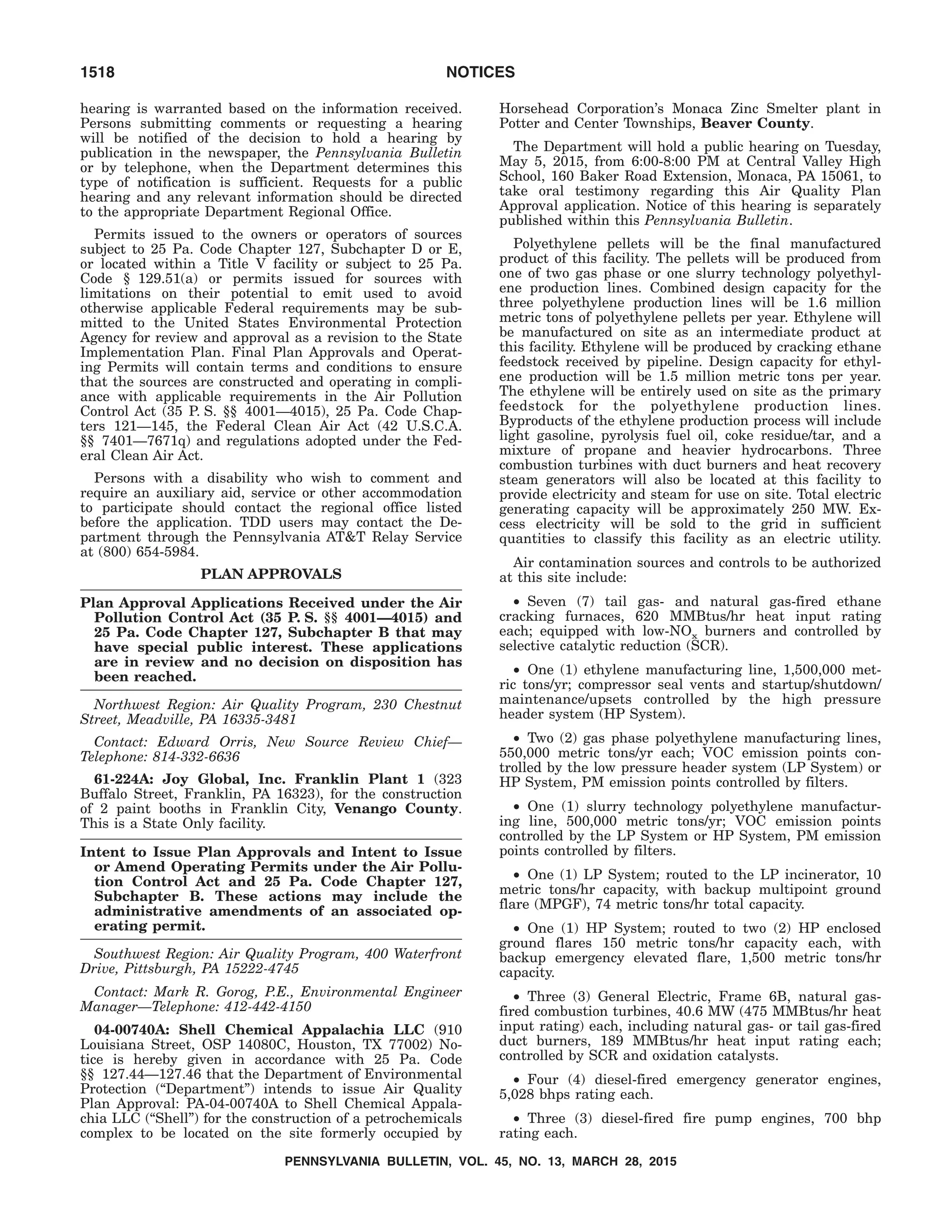 Pennsylvania Bulletin PA DEP Official Notice of Intent to Approve