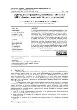 Exploring teacher perceptions, commitment, and beliefs in STEM ...