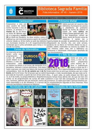 Boletín Informativo de xaneiro 2019 da Biblioteca Sagrada Familia da Coruña
