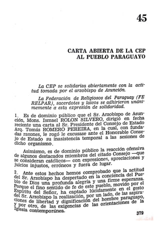 45- Carta abierta de la CEP al Pueblo Paraguayo.