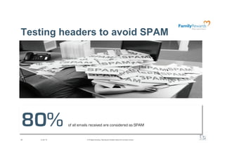 Testing headers to avoid SPAM




80%            of all emails received are considered as SPAM


28   2/24/10              @ F5 Digital Consulting - Reproduction forbidden without formal written consent.
 