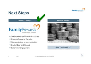 Next Steps
                  Launch + Concept           ✔                                                                             Financial Success




       Careful planning of Customer Journey
       Driven by Customer Benefits
       Extensive testing of communication
       Simple, Clear and Honest
       Customized Engagement                                                                                             See You in Q4 10



45            2/24/10                  @ F5 Digital Consulting - Reproduction forbidden without formal written consent.
 