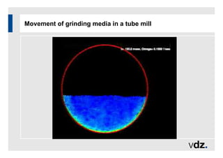 Movement of grinding media in a tube mill
 