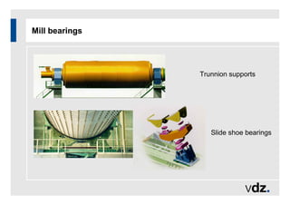 Mill bearings
Slide shoe bearings
Trunnion supports
 