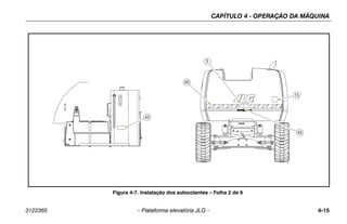 CAPÍTULO 4 - OPERAÇÃO DA MÁQUINA
3122365 – Plataforma elevatória JLG – 4-15
Figura 4-7. Instalação dos autocolantes – Folha 2 de 6
43
45
15
40
3
 
