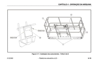CAPÍTULO 4 - OPERAÇÃO DA MÁQUINA
3122365 – Plataforma elevatória JLG – 4-19
Figura 4-11. Instalação dos autocolantes – Folha 6 de 6
12
13
4
11
29 30 31 32
23
28
31
32
49
 