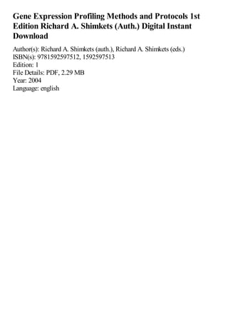 Gene Expression Profiling Methods and Protocols 1st Edition Richard A ...