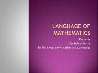 Elements
Symbols of Maths
English Language vs Mathematics Language
 