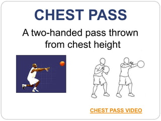 CHEST PASS
A two-handed pass thrown
from chest height
CHEST PASS VIDEO
 