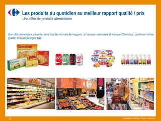 Une offre alimentaire présente dans tous les formats de magasin, à marques nationales et marques Carrefour, combinant choix,
qualité, innovation et prix bas.
Présentation Carrefour France– Juin 2015 –.
Les produits du quotidien au meilleur rapport qualité / prix
Une offre de produits alimentaires
15
 