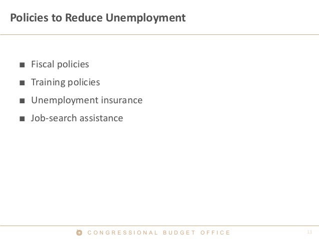 C O N G R E S S I O N A L B U D G E T O F F I C E
Policies to Reduce Unemployment
■ Fiscal policies
■ Training policies
■ ...
