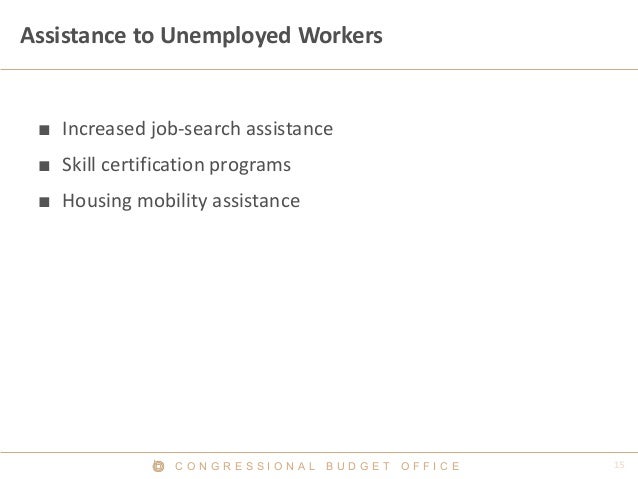 C O N G R E S S I O N A L B U D G E T O F F I C E
Assistance to Unemployed Workers
■ Increased job-search assistance
■ Ski...