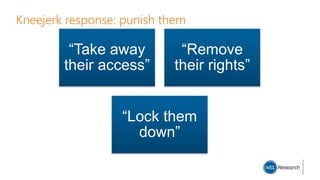 Kneejerk response: punish them
“Take away
their access”
“Remove
their rights”
“Lock them
down”
 