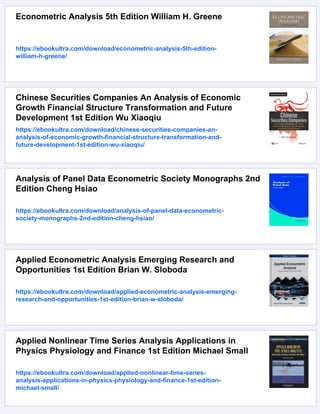 Econometric analysis of financial and economic time series 1st Edition ...