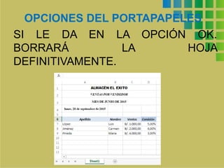 OPCIONES DEL PORTAPAPELES
SI LE DA EN LA OPCIÓN OK.
BORRARÁ LA HOJA
DEFINITIVAMENTE.
 