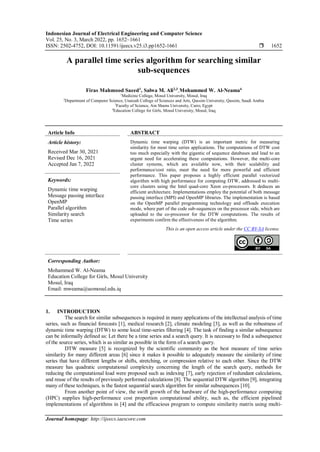 A parallel time series algorithm for searching similar sub-sequences | PDF