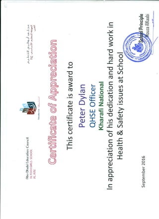 Appreciation Certificate from ADEC -Al-Foaa School C-1325