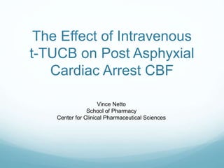 The Effect of Intravenous
t-TUCB on Post Asphyxial
Cardiac Arrest CBF
Vince Netto
School of Pharmacy
Center for Clinical Pharmaceutical Sciences
 