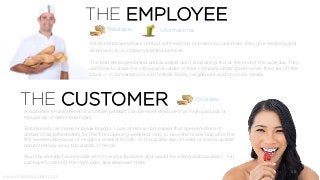 THE CUSTOMER
www.vickiesaunders.com
A customer endorsement of a certain product can be more effective than high paid ads or
thousands of direct mail flyers.
Testimonials can make or break brands. Look at movie companies that spend millions of
dollars of advertisements for the film’s opening weekend, only to have the movie flop after the
first weekend because of negative word of mouth. In this digital age, a tweet or status update
can potentially sway thousands of minds.
You may already have people who love your business and would be willing ambassadors. You
just have to identify the right ones and empower them.
THE EMPLOYEE
When employees make contact with existing or potential customers, they give meaning and
dimension to a company’s brand promise.
The best employee brand ambassadors don’t stop doing this at the end of the workday. They
continue to share the virtues and values of their company’s brand even when they are off the
clock — in conversations with friends, family, neighbours, and on social media.
InformationalRelatable
Relatable
10
 