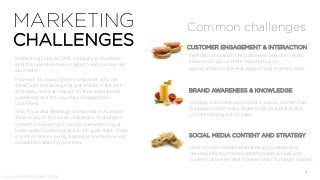 It’s exciting to be an SME company in Australia,
and the opportunities for growth and success are
abundant.
However, it’s always those companies who are
smart with marketing that get ahead of the rest
and really make an impact on their sales, brand
awareness and the way they engage their
customers.
SME Food and Beverage companies in Australia
share many of the same challenges, and when it
comes to marketing, it can be overwhelming, at
times quite frustrating, and to be quite frank, there
is a lot of money being wasted on ineffective and
outdated marketing activities.
CUSTOMER ENGAGEMENT & INTERACTION
SOCIAL MEDIA CONTENT AND STRATEGY
BRAND AWARENESS & KNOWLEDGE
www.vickiesaunders.com
MARKETING
CHALLENGES
Common challenges
Feel disconnected from customers, and don’t really
know much about them. Missing out on
opportunities to develop rapport and increase sales.
Struggle to be seen and heard in a busy market. Feel
like people don’t really understand your brand and
you are missing out on sales.
Lack of time, content and strategy to create and
develop effective communication and activity with
current customers and increase reach to target market.
3
 