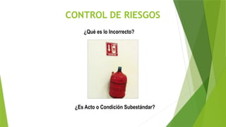 CONTROL DE RIESGOS
¿Qué es lo Incorrecto?
¿Es Acto o Condición Subestándar?
 
