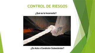 CONTROL DE RIESGOS
¿Qué es lo Incorrecto?
¿Es Acto o Condición Subestándar?
 