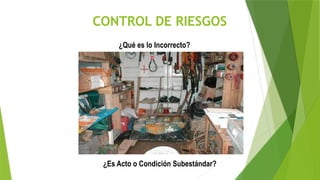 CONTROL DE RIESGOS
¿Qué es lo Incorrecto?
¿Es Acto o Condición Subestándar?
 