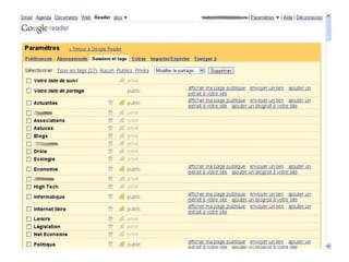 Paramétrez votre Google Reader pour gérer vos abonnements de flux, les dossiers et autres fonctionnalités. 