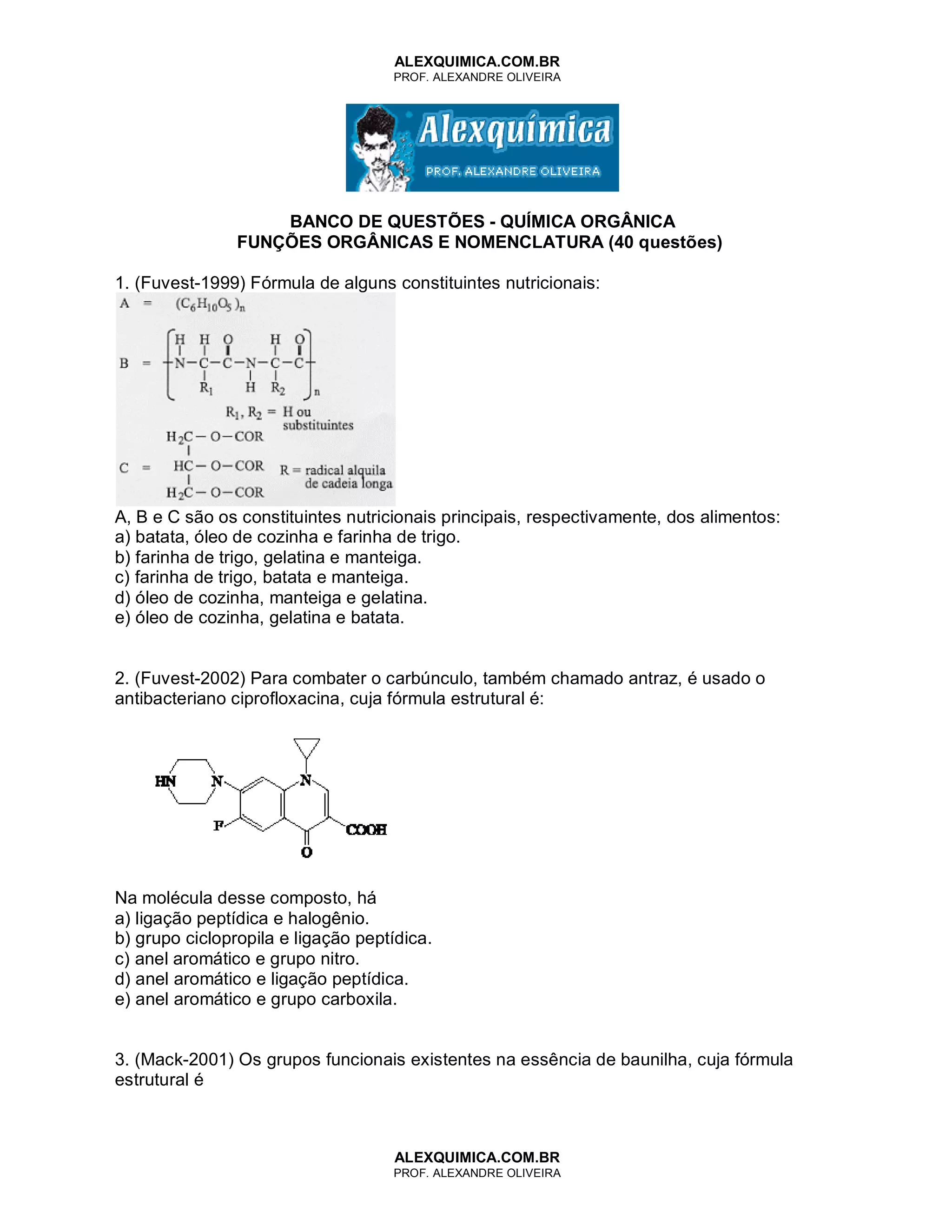 4549587 quimica-organica-funcoes-organicas-e-nomenclatura-40-questoes | PDF