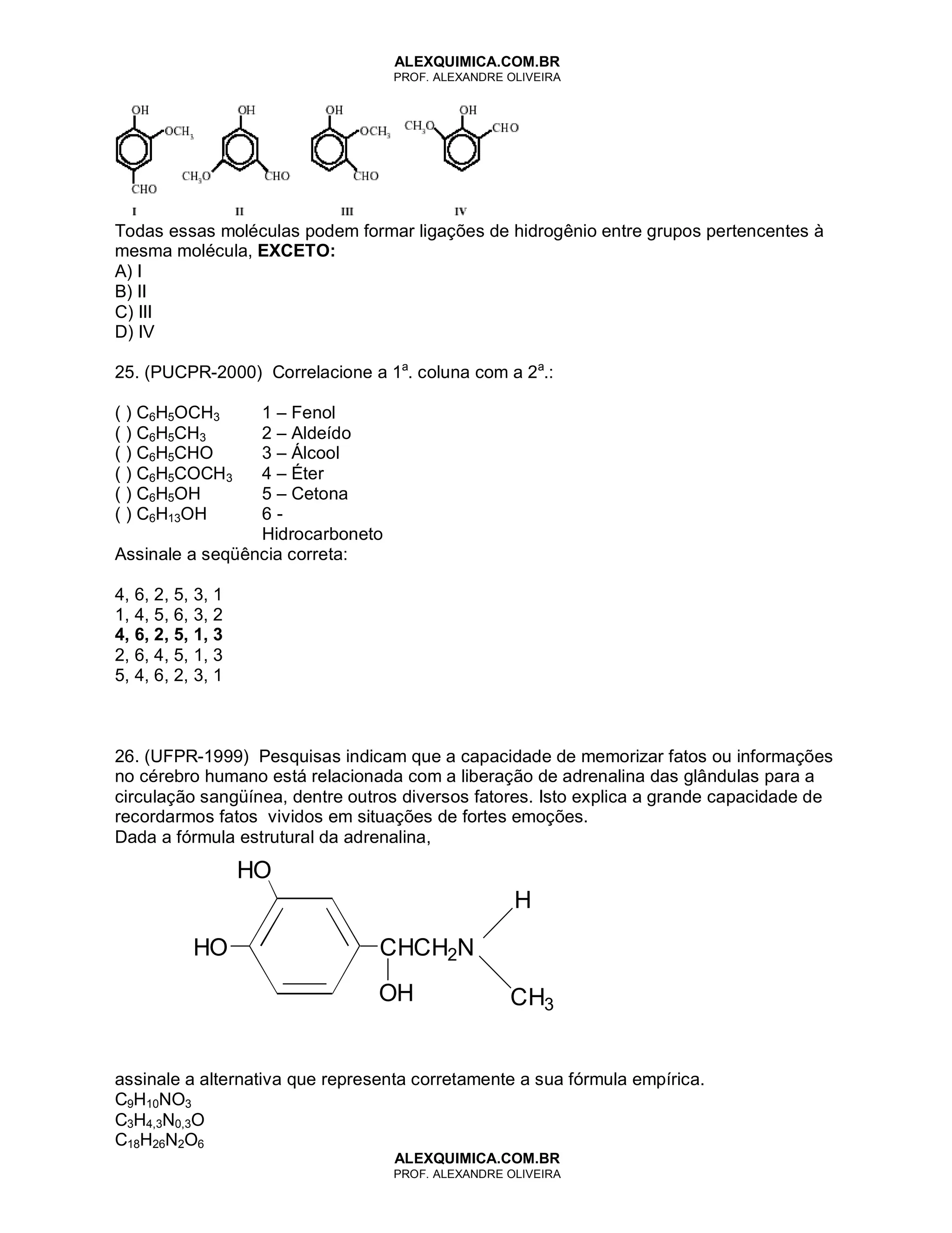 4549587 quimica-organica-funcoes-organicas-e-nomenclatura-40-questoes | PDF