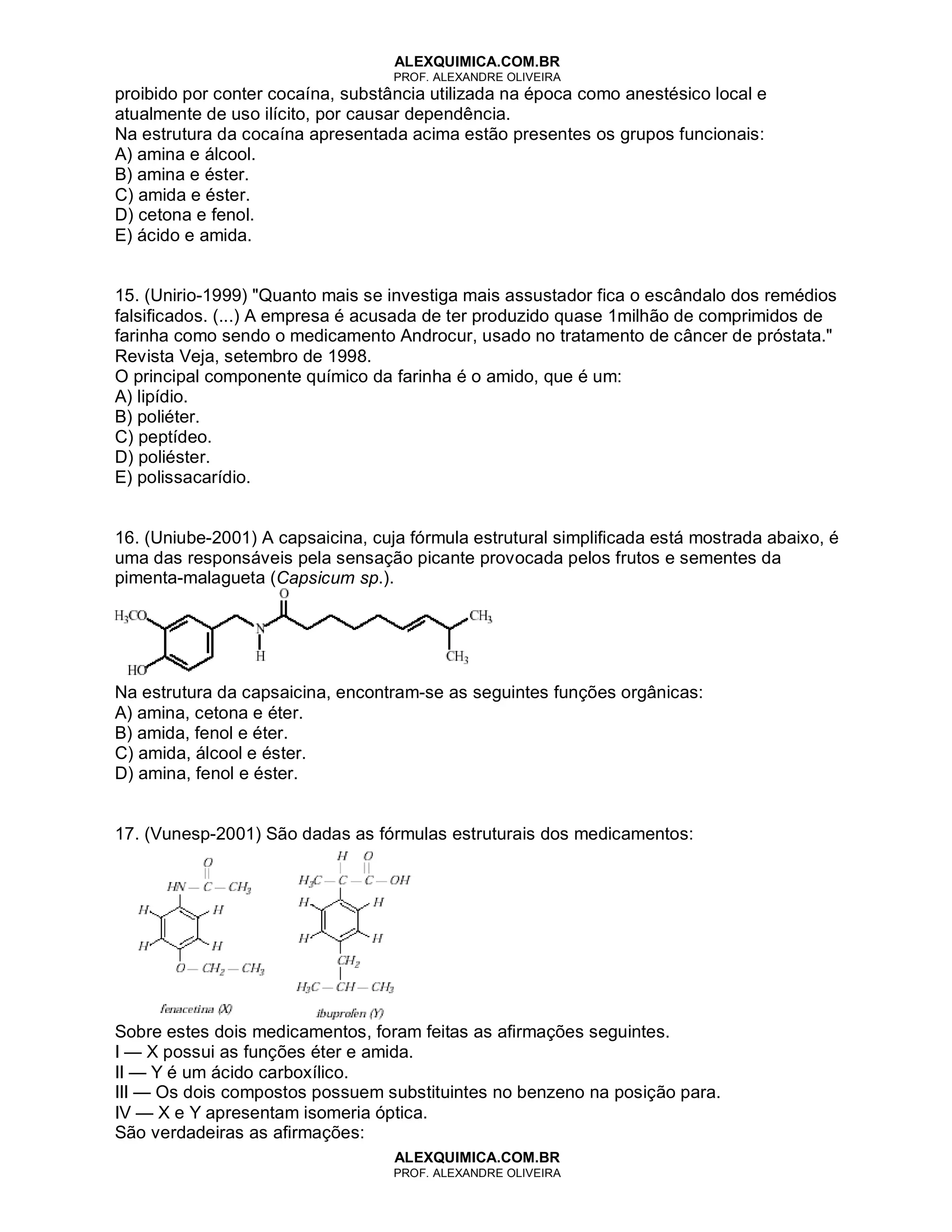 4549587 quimica-organica-funcoes-organicas-e-nomenclatura-40-questoes | PDF