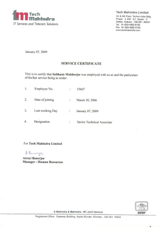 Service Certificate - TechMahindra