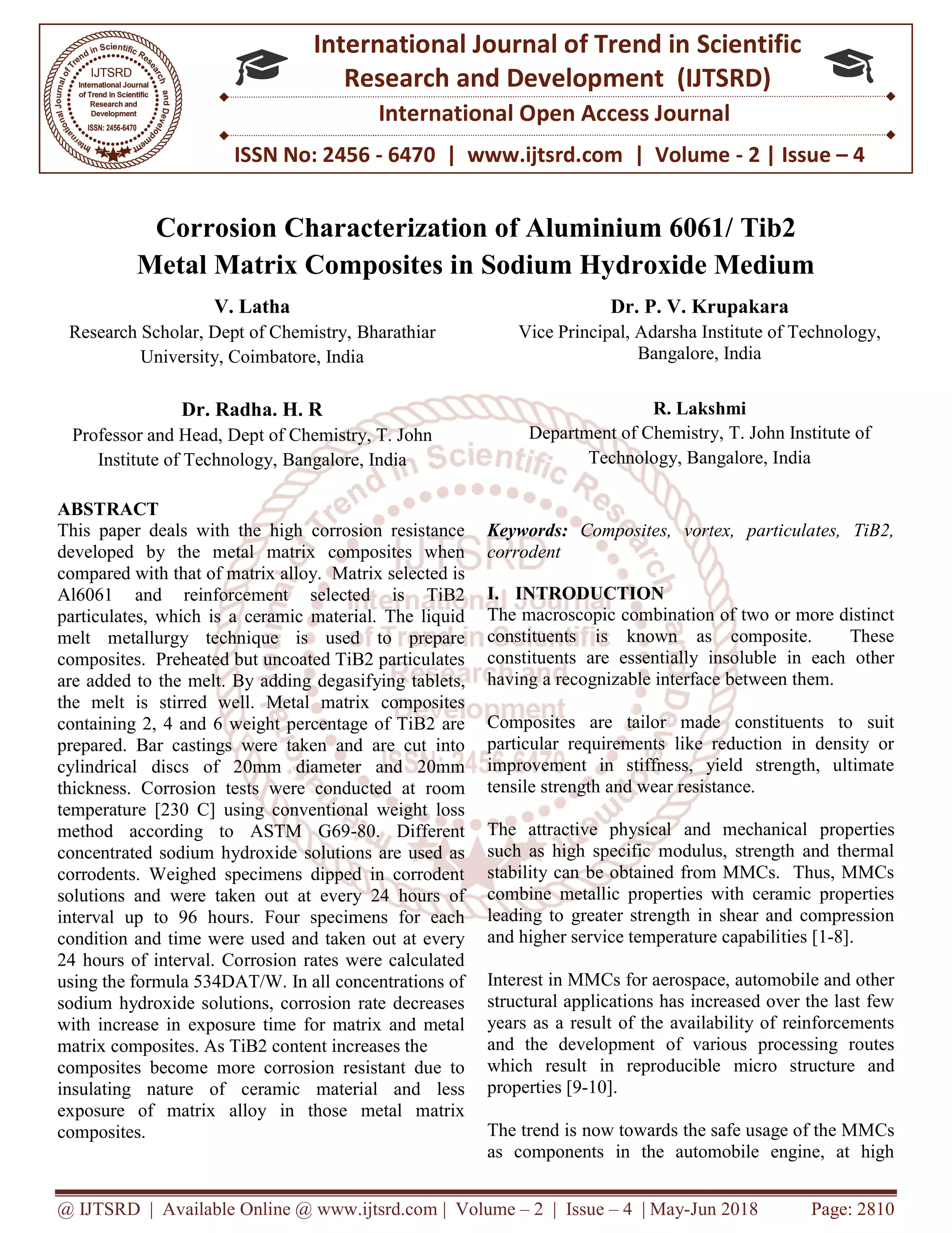 Corrosion Characterization of Aluminium 6061/ Tib2 Metal Matrix ...