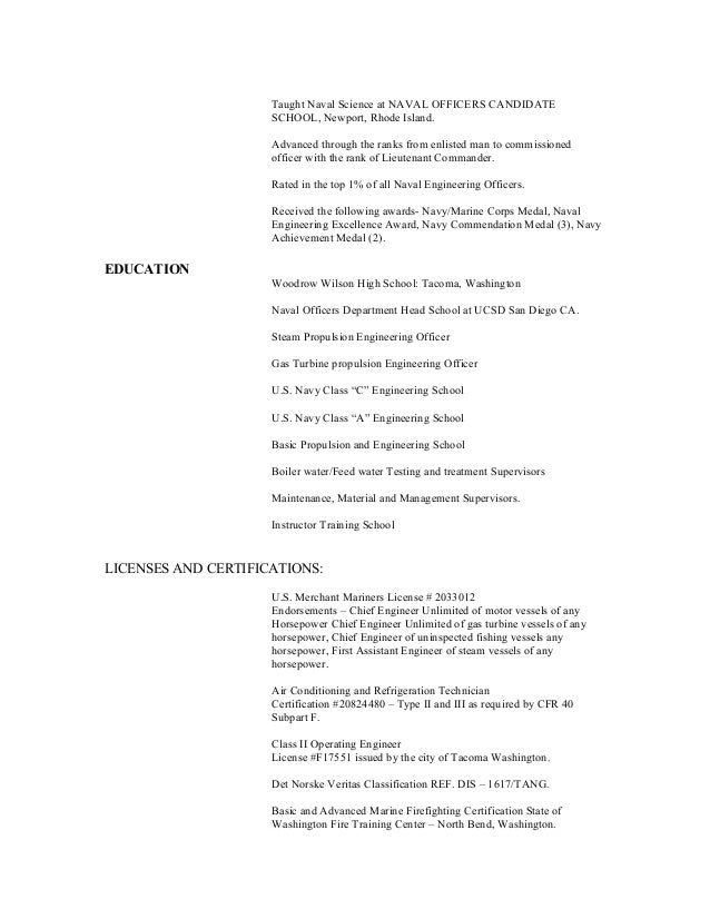 chief engineer resume