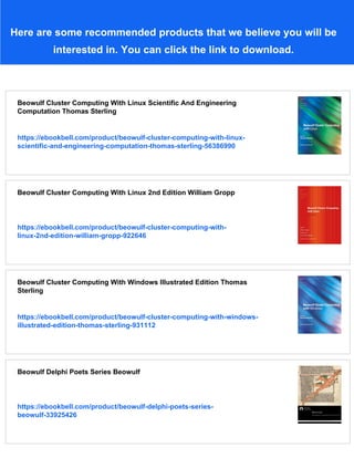Beowulf Cluster Computing With Linux 1st Thomas Sterling Editor | PDF