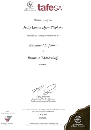 Advanced Diploma Certificate