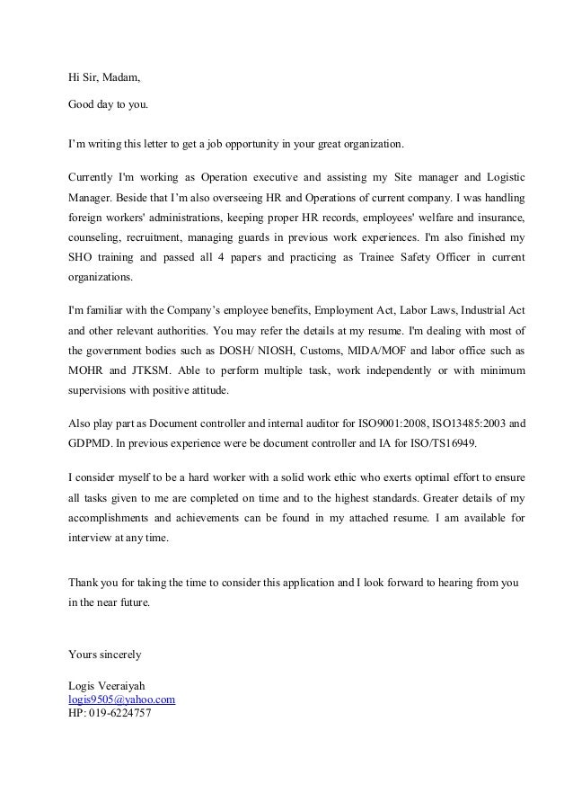 logis veeraiyah good cover letter for a job