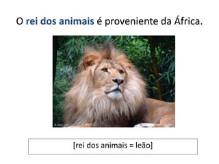O rei dos animais é proveniente da África.
[rei dos animais = leão]
 