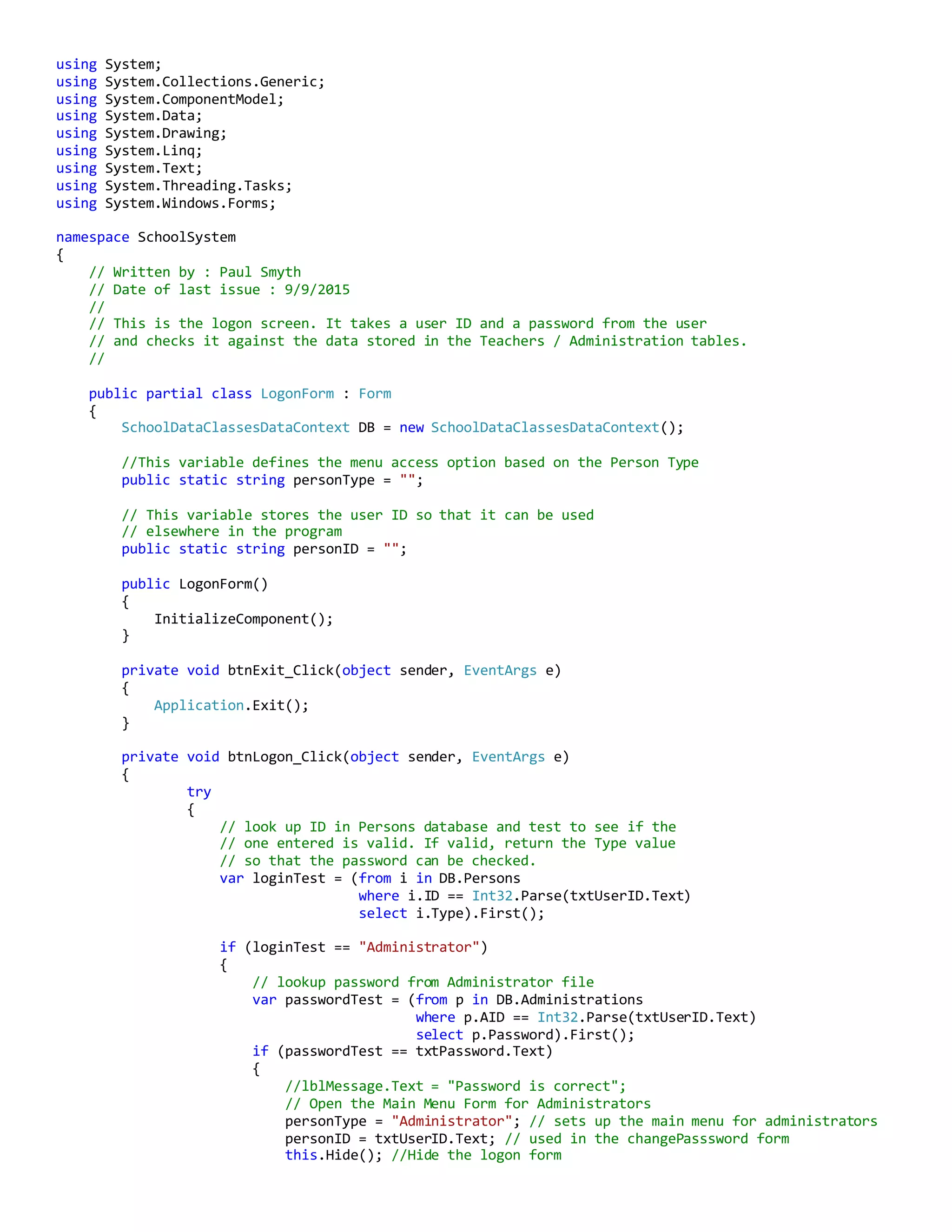 School System C# Code | DOCX | Operating Systems | Computer Software ...