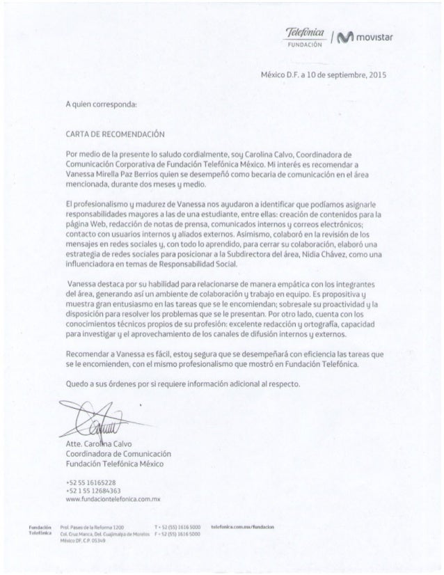 Cartas Recomendacio?n Te lefónica México 100