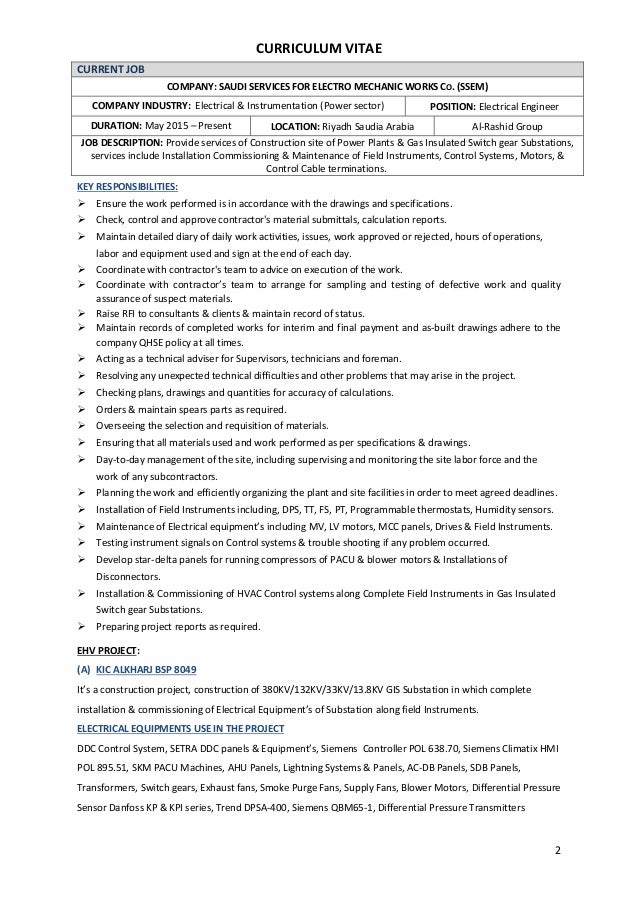 job description of electrical engineer
