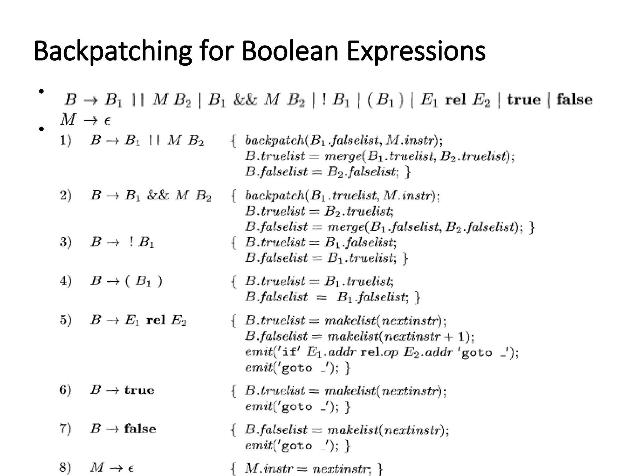 Backpatching for Boolean Expressions
•
•
 