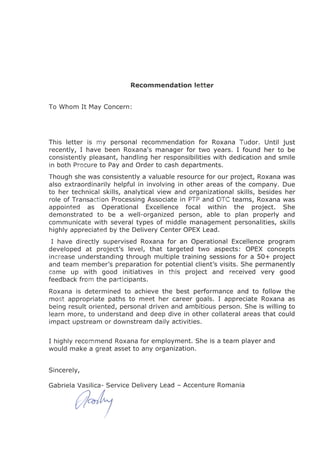 Letter of recomandation - Roxana Tudor- Gabriela Vasilica