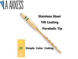 Simple Color Coding
.20
.35
.45
TiN Coating
Parabolic Tip
Stainless Steel
 