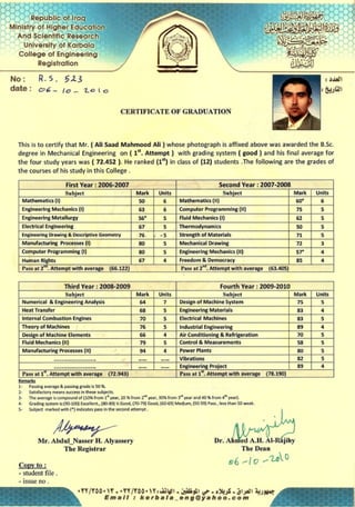 BSc Certificate - Rank One