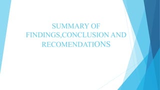 SUMMARY OF
FINDINGS,CONCLUSION AND
RECOMENDATIONS
 