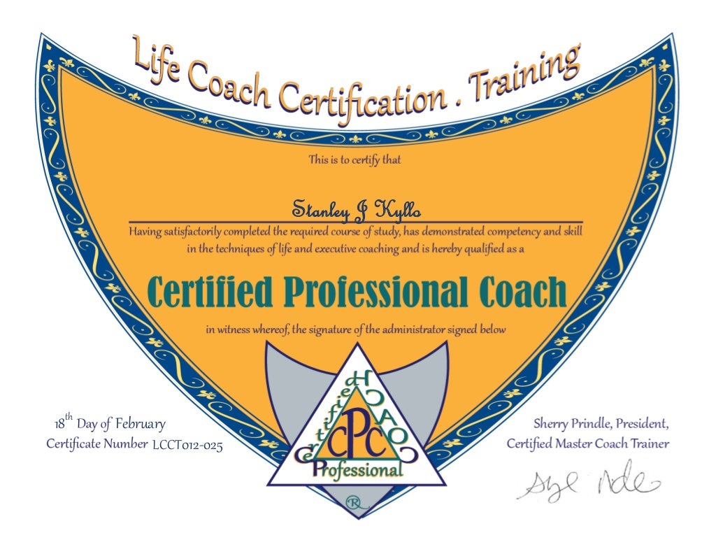 Life Coach Certificate Stanley J Kyllo